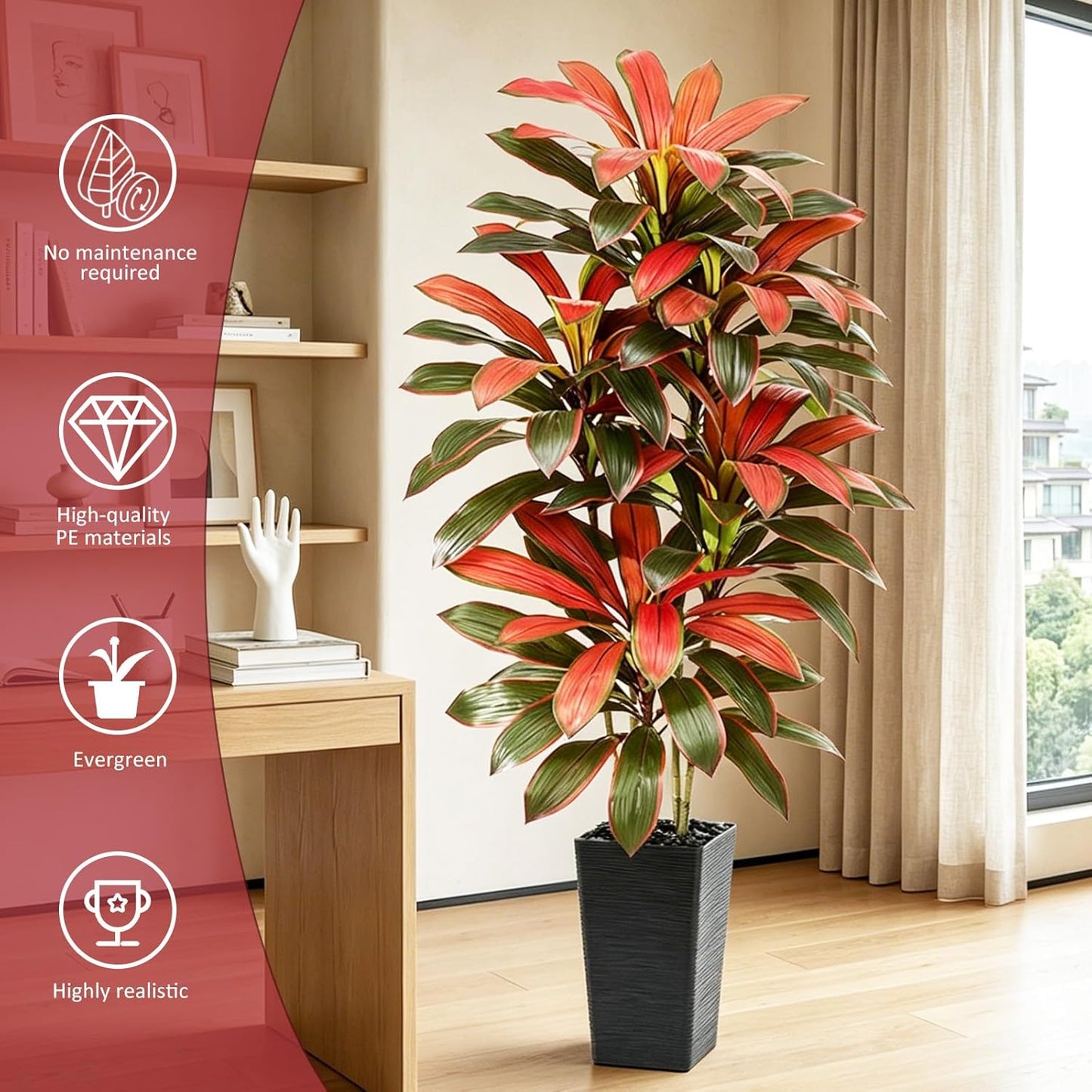 Artificial Dracaena Tree - 5FT Tall Fake Plants with White Tall Planter - Artificial Plants Indoor Floor Plant in Pot - Large Tropical Fake Yucca Potted Tree for Home Office Living Room Decor