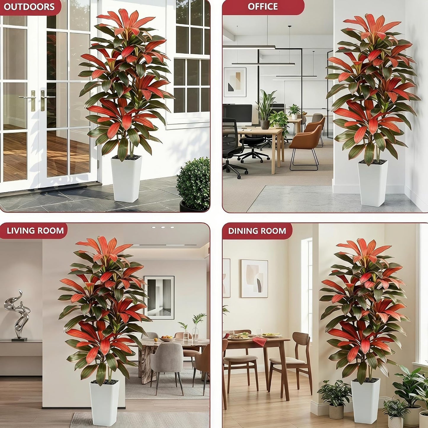 Artificial Dracaena Tree - 5FT Tall Fake Plants with White Tall Planter - Artificial Plants Indoor Floor Plant in Pot - Large Tropical Fake Yucca Potted Tree for Home Office Living Room Decor