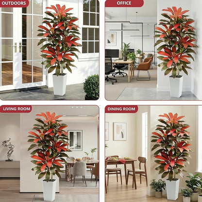 Artificial Dracaena Tree - 5FT Tall Fake Plants with White Tall Planter - Artificial Plants Indoor Floor Plant in Pot - Large Tropical Fake Yucca Potted Tree for Home Office Living Room Decor