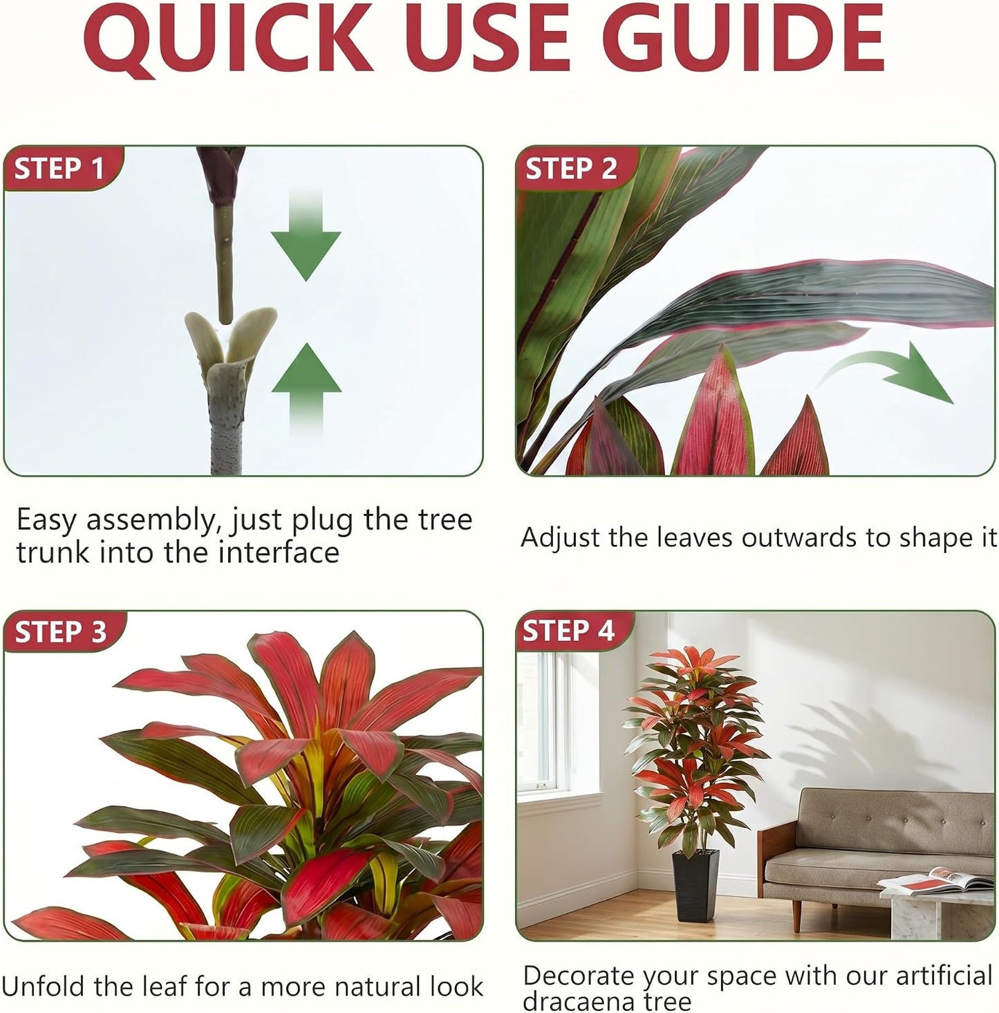 Artificial Dracaena Tree - 5FT Tall Fake Plants with White Tall Planter - Artificial Plants Indoor Floor Plant in Pot - Large Tropical Fake Yucca Potted Tree for Home Office Living Room Decor
