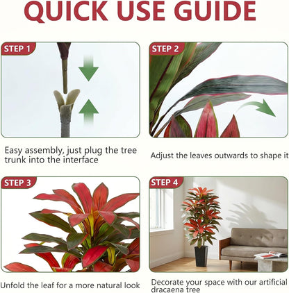 Artificial Dracaena Tree - 5FT Tall Fake Plants with White Tall Planter - Artificial Plants Indoor Floor Plant in Pot - Large Tropical Fake Yucca Potted Tree for Home Office Living Room Decor