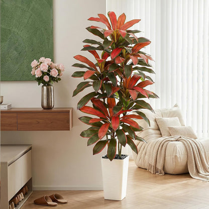 Artificial Dracaena Tree - 5FT Tall Fake Plants with White Tall Planter - Artificial Plants Indoor Floor Plant in Pot - Large Tropical Fake Yucca Potted Tree for Home Office Living Room Decor