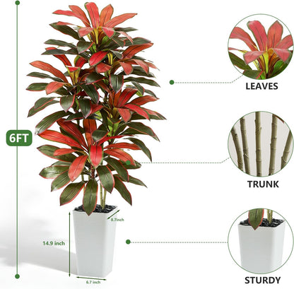 Artificial Dracaena Tree - 5FT Tall Fake Plants with White Tall Planter - Artificial Plants Indoor Floor Plant in Pot - Large Tropical Fake Yucca Potted Tree for Home Office Living Room Decor