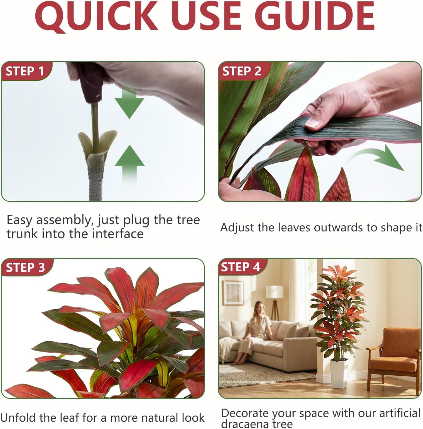 Artificial Dracaena Tree - 5FT Tall Fake Plants with White Tall Planter - Artificial Plants Indoor Floor Plant in Pot - Large Tropical Fake Yucca Potted Tree for Home Office Living Room Decor