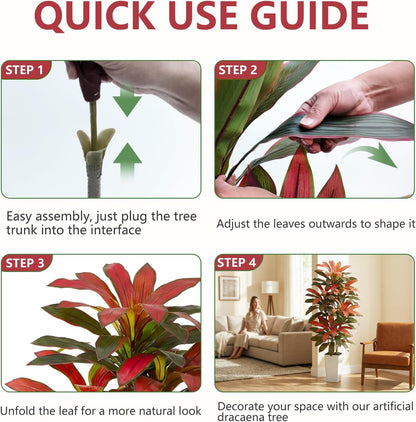 Artificial Dracaena Tree - 5FT Tall Fake Plants with White Tall Planter - Artificial Plants Indoor Floor Plant in Pot - Large Tropical Fake Yucca Potted Tree for Home Office Living Room Decor