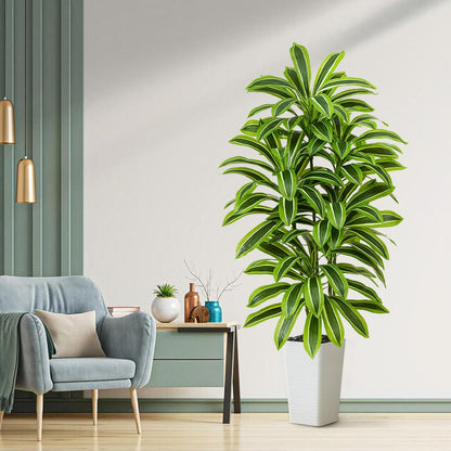 Artificial Dracaena Tree - 5FT Tall Fake Plants with White Tall Planter - Artificial Plants Indoor Floor Plant in Pot - Large Tropical Fake Yucca Potted Tree for Home Office Living Room Decor