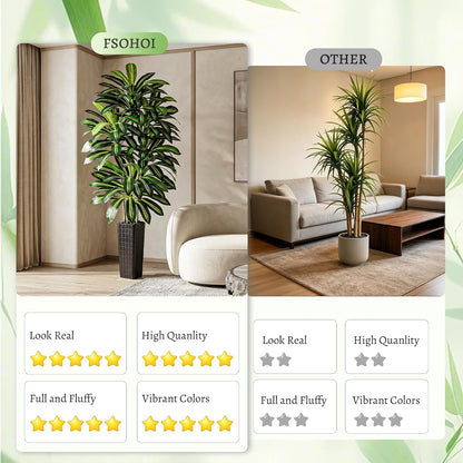 Artificial Dracaena Tree - 5FT Tall Fake Plants with White Tall Planter - Artificial Plants Indoor Floor Plant in Pot - Large Tropical Fake Yucca Potted Tree for Home Office Living Room Decor