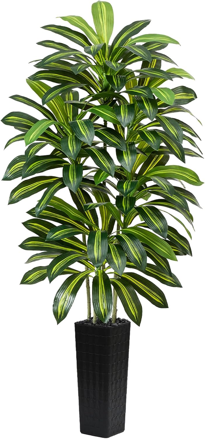 Artificial Dracaena Tree - 5FT Tall Fake Plants with White Tall Planter - Artificial Plants Indoor Floor Plant in Pot - Large Tropical Fake Yucca Potted Tree for Home Office Living Room Decor