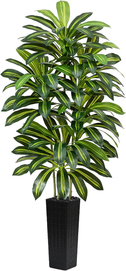 Artificial Dracaena Tree - 5FT Tall Fake Plants with White Tall Planter - Artificial Plants Indoor Floor Plant in Pot - Large Tropical Fake Yucca Potted Tree for Home Office Living Room Decor