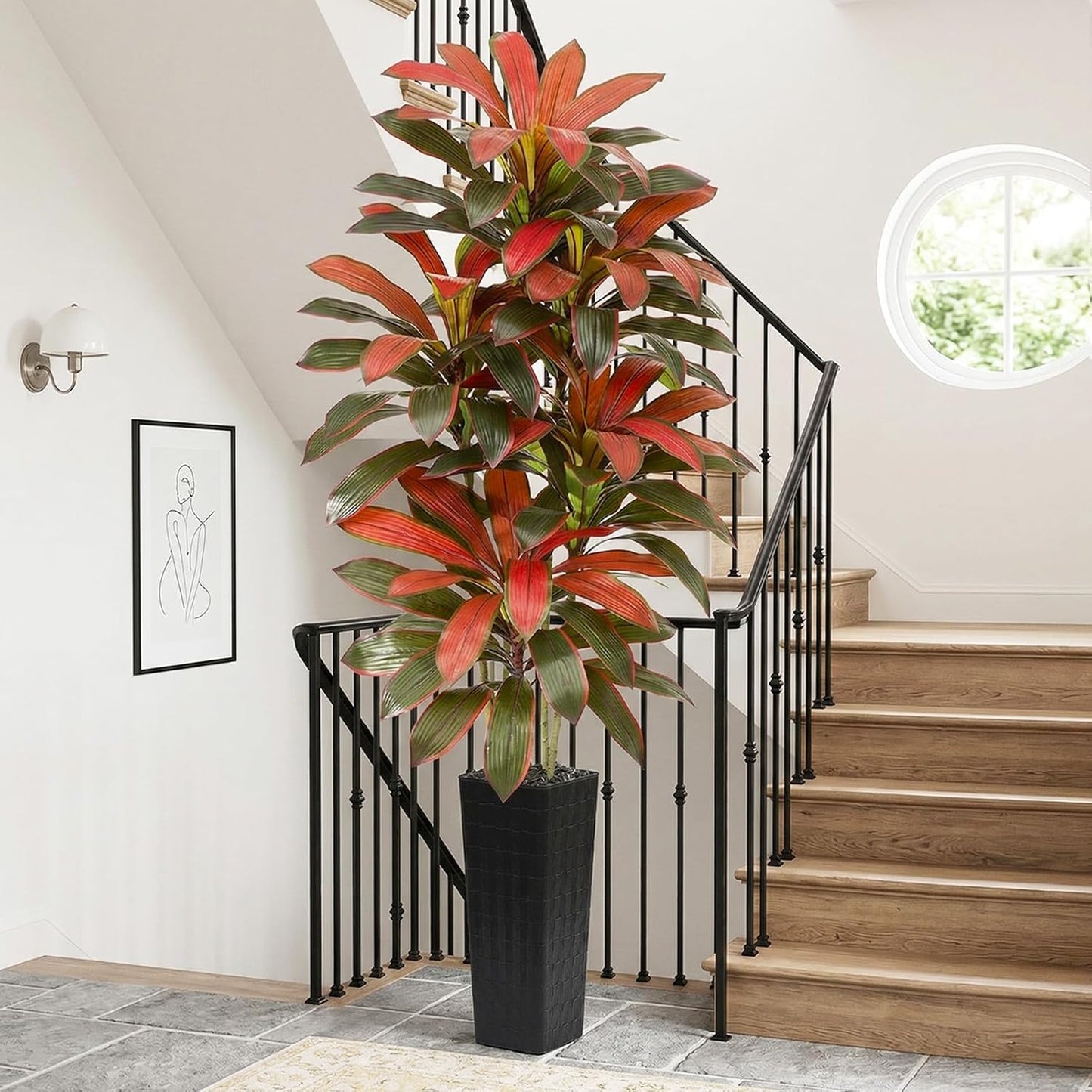 Artificial Dracaena Tree - 5FT Tall Fake Plants with White Tall Planter - Artificial Plants Indoor Floor Plant in Pot - Large Tropical Fake Yucca Potted Tree for Home Office Living Room Decor