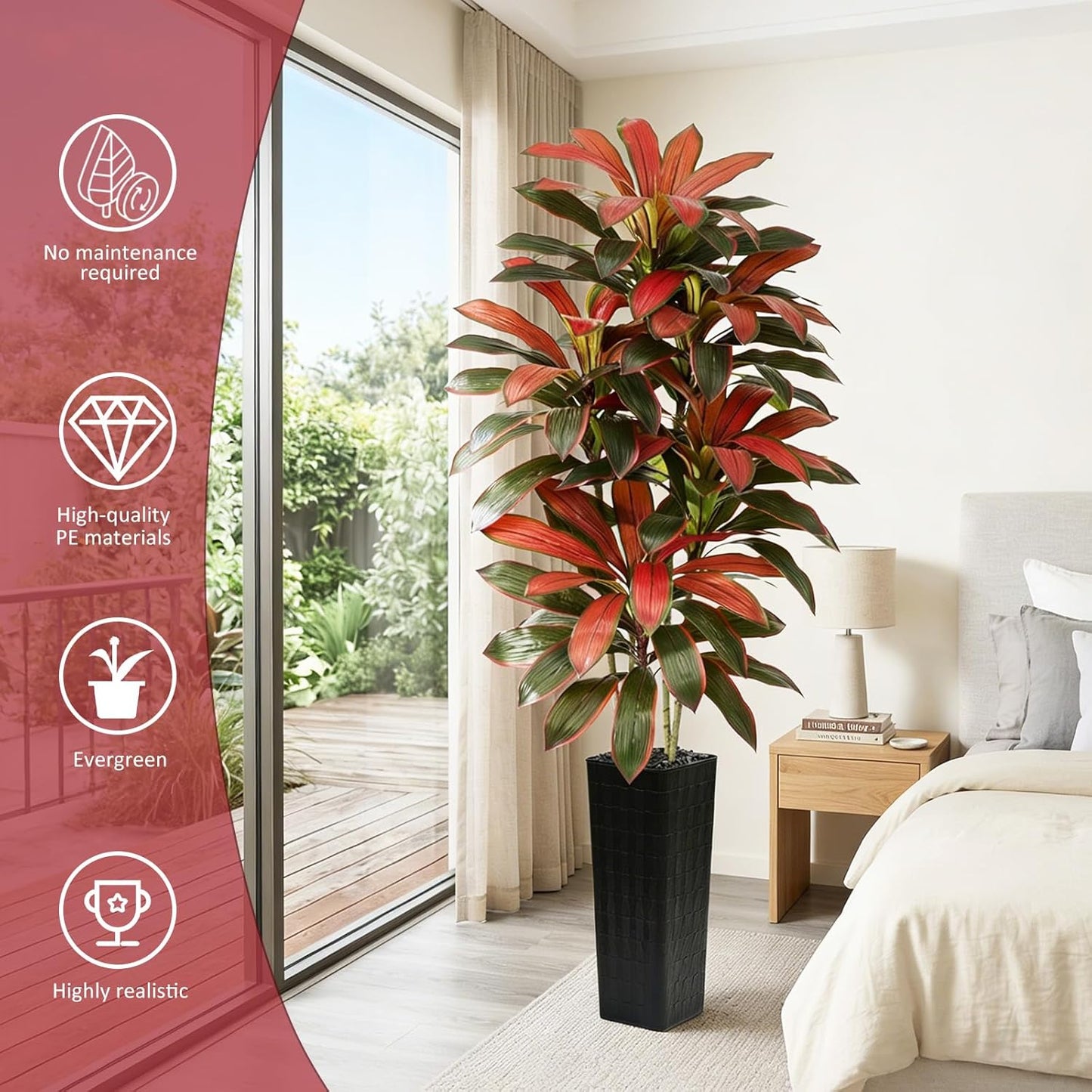 Artificial Dracaena Tree - 5FT Tall Fake Plants with White Tall Planter - Artificial Plants Indoor Floor Plant in Pot - Large Tropical Fake Yucca Potted Tree for Home Office Living Room Decor