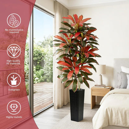Artificial Dracaena Tree - 5FT Tall Fake Plants with White Tall Planter - Artificial Plants Indoor Floor Plant in Pot - Large Tropical Fake Yucca Potted Tree for Home Office Living Room Decor