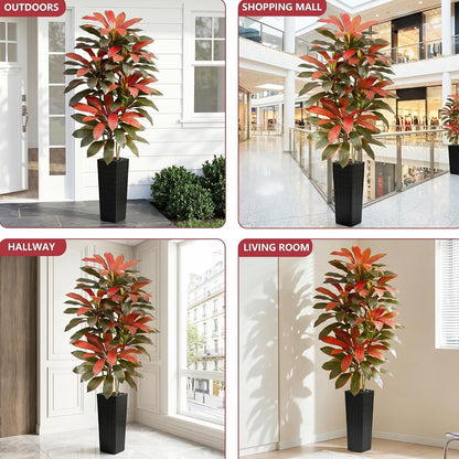 Artificial Dracaena Tree - 5FT Tall Fake Plants with White Tall Planter - Artificial Plants Indoor Floor Plant in Pot - Large Tropical Fake Yucca Potted Tree for Home Office Living Room Decor