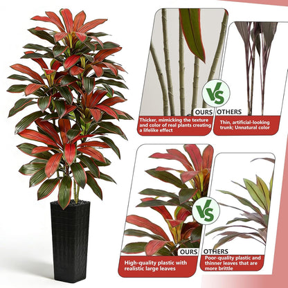 Artificial Dracaena Tree - 5FT Tall Fake Plants with White Tall Planter - Artificial Plants Indoor Floor Plant in Pot - Large Tropical Fake Yucca Potted Tree for Home Office Living Room Decor