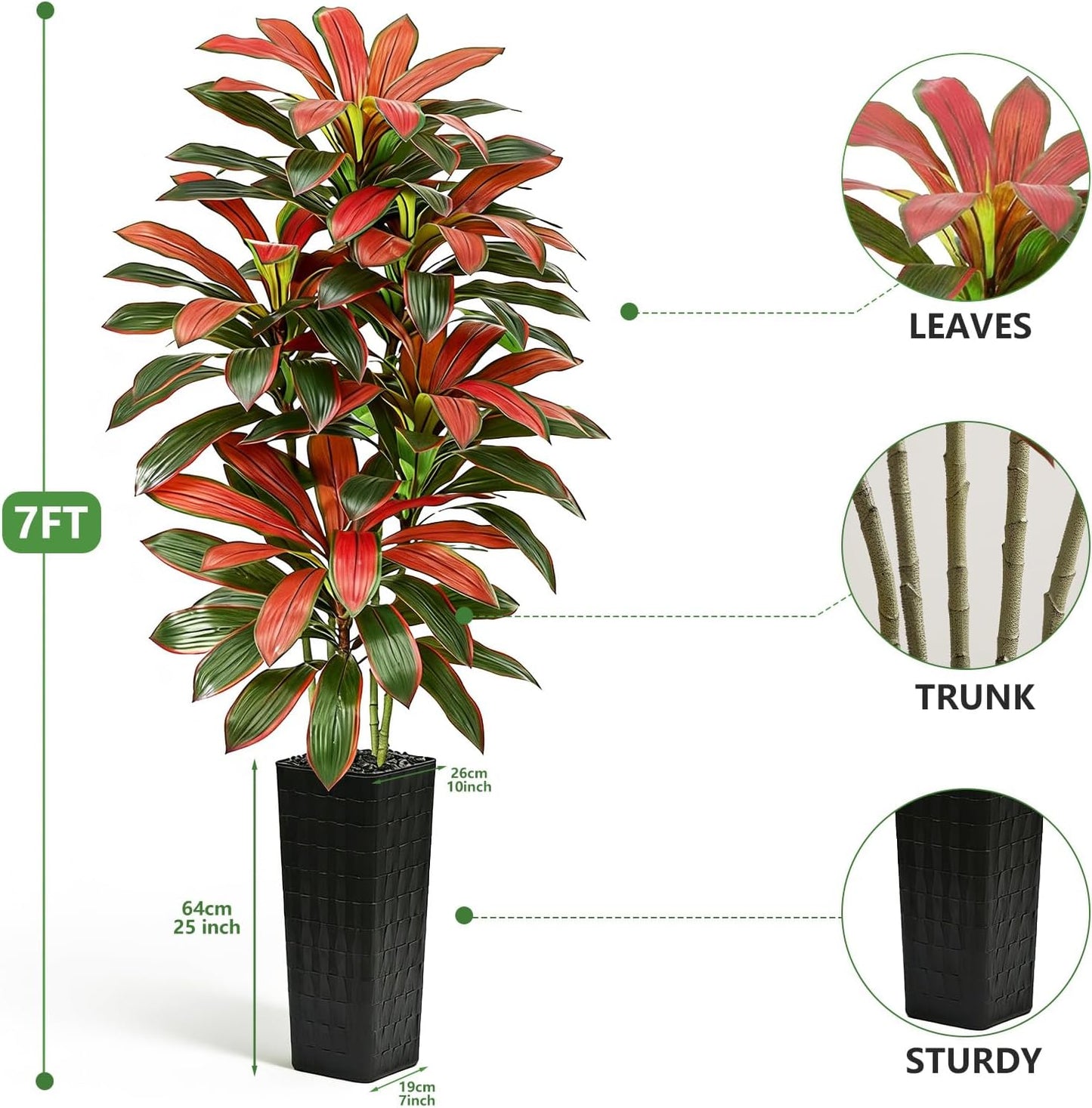 Artificial Dracaena Tree - 5FT Tall Fake Plants with White Tall Planter - Artificial Plants Indoor Floor Plant in Pot - Large Tropical Fake Yucca Potted Tree for Home Office Living Room Decor