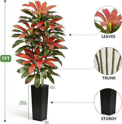 Artificial Dracaena Tree - 5FT Tall Fake Plants with White Tall Planter - Artificial Plants Indoor Floor Plant in Pot - Large Tropical Fake Yucca Potted Tree for Home Office Living Room Decor