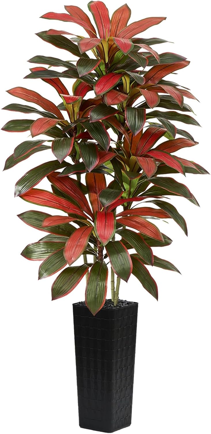 Artificial Dracaena Tree - 5FT Tall Fake Plants with White Tall Planter - Artificial Plants Indoor Floor Plant in Pot - Large Tropical Fake Yucca Potted Tree for Home Office Living Room Decor