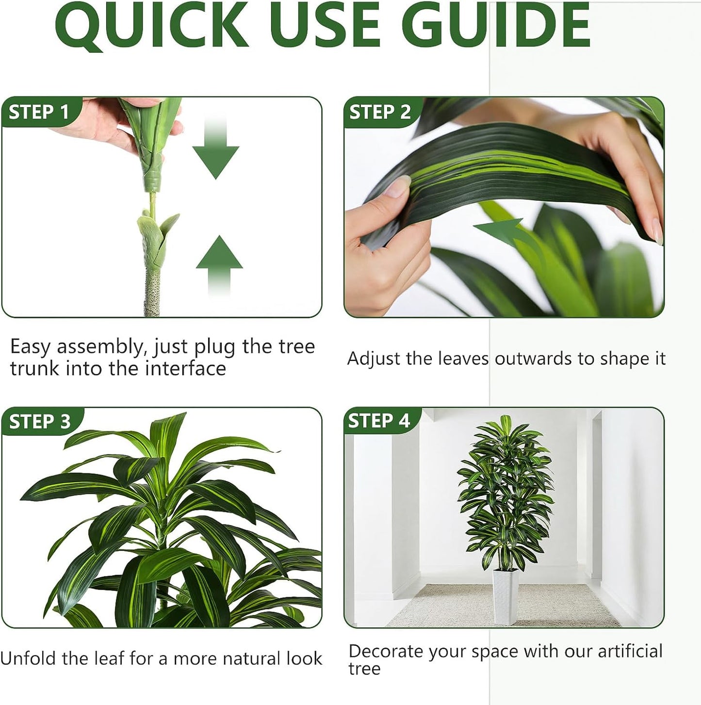 Artificial Dracaena Tree - 5FT Tall Fake Plants with White Tall Planter - Artificial Plants Indoor Floor Plant in Pot - Large Tropical Fake Yucca Potted Tree for Home Office Living Room Decor