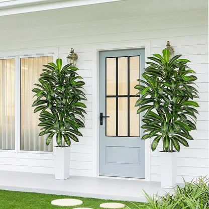 Artificial Dracaena Tree - 5FT Tall Fake Plants with White Tall Planter - Artificial Plants Indoor Floor Plant in Pot - Large Tropical Fake Yucca Potted Tree for Home Office Living Room Decor