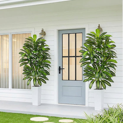 Artificial Dracaena Tree - 5FT Tall Fake Plants with White Tall Planter - Artificial Plants Indoor Floor Plant in Pot - Large Tropical Fake Yucca Potted Tree for Home Office Living Room Decor