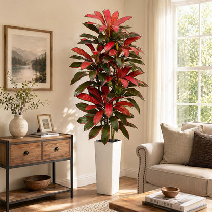 Artificial Dracaena Tree - 5FT Tall Fake Plants with White Tall Planter - Artificial Plants Indoor Floor Plant in Pot - Large Tropical Fake Yucca Potted Tree for Home Office Living Room Decor