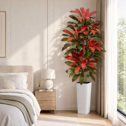 Artificial Dracaena Tree - 5FT Tall Fake Plants with White Tall Planter - Artificial Plants Indoor Floor Plant in Pot - Large Tropical Fake Yucca Potted Tree for Home Office Living Room Decor
