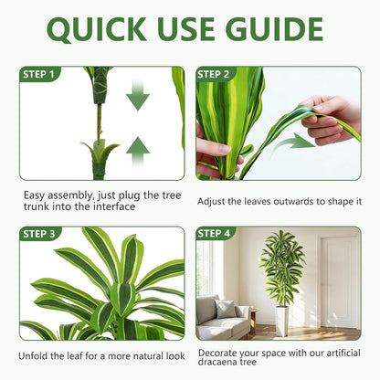 Artificial Dracaena Tree - 5FT Tall Fake Plants with White Tall Planter - Artificial Plants Indoor Floor Plant in Pot - Large Tropical Fake Yucca Potted Tree for Home Office Living Room Decor
