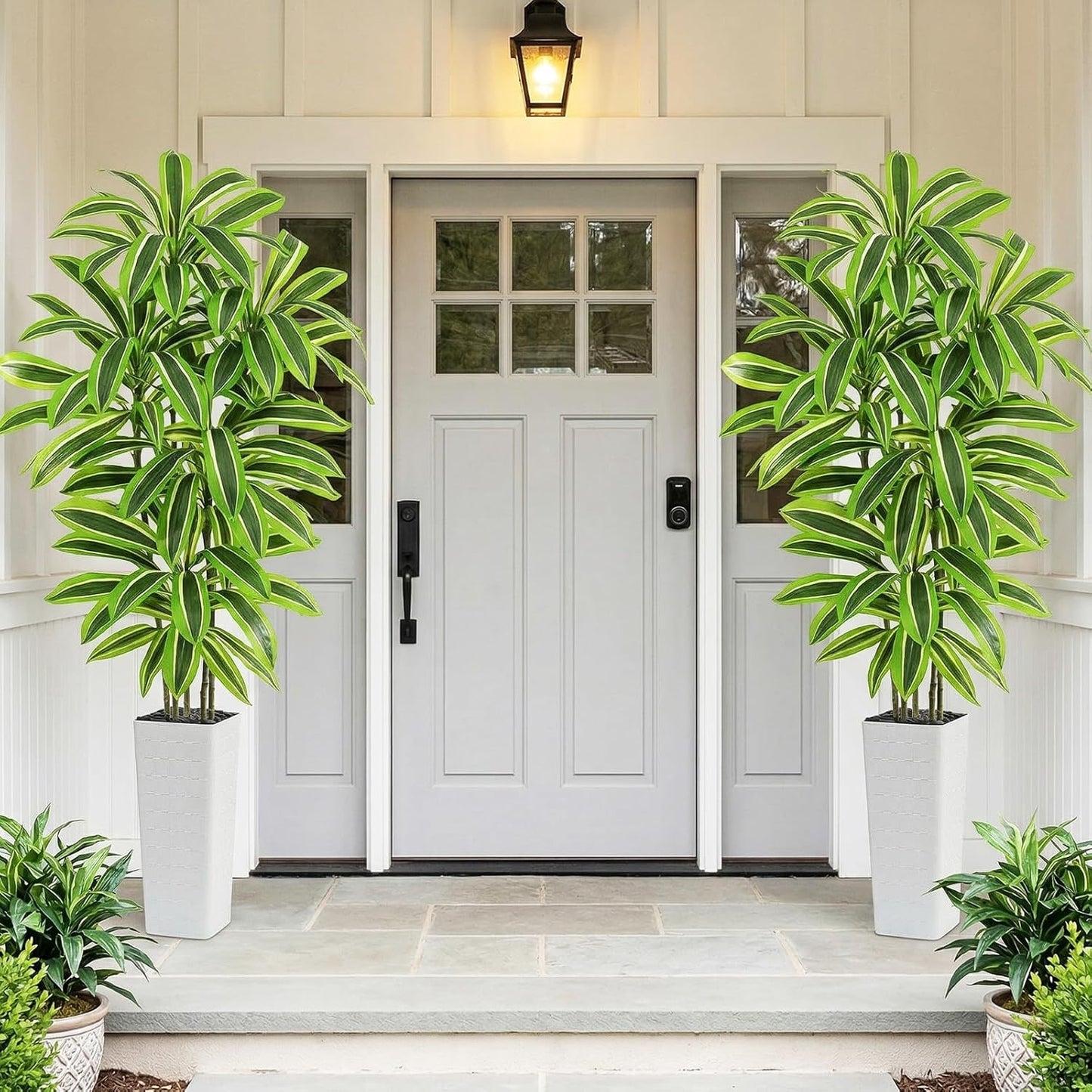 Artificial Dracaena Tree - 5FT Tall Fake Plants with White Tall Planter - Artificial Plants Indoor Floor Plant in Pot - Large Tropical Fake Yucca Potted Tree for Home Office Living Room Decor