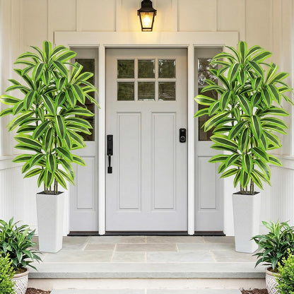 Artificial Dracaena Tree - 5FT Tall Fake Plants with White Tall Planter - Artificial Plants Indoor Floor Plant in Pot - Large Tropical Fake Yucca Potted Tree for Home Office Living Room Decor