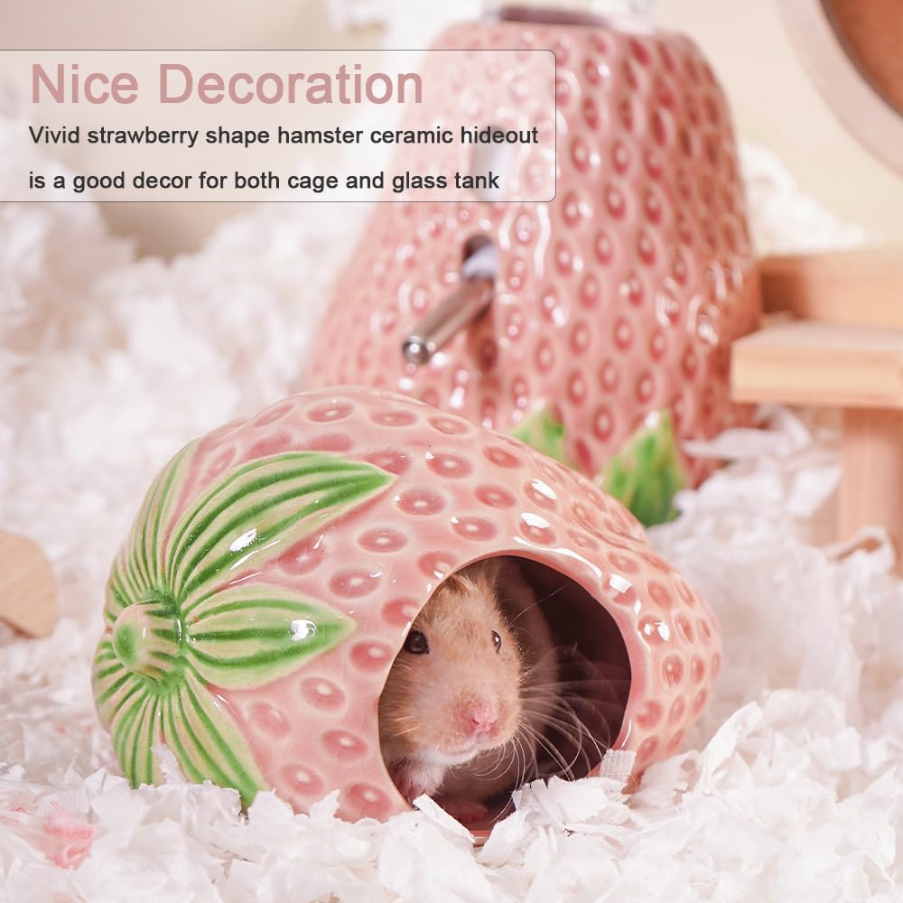 Ceramic Hamster Hideout Strawberry Chew Proof Syrian Hide Cool Bed