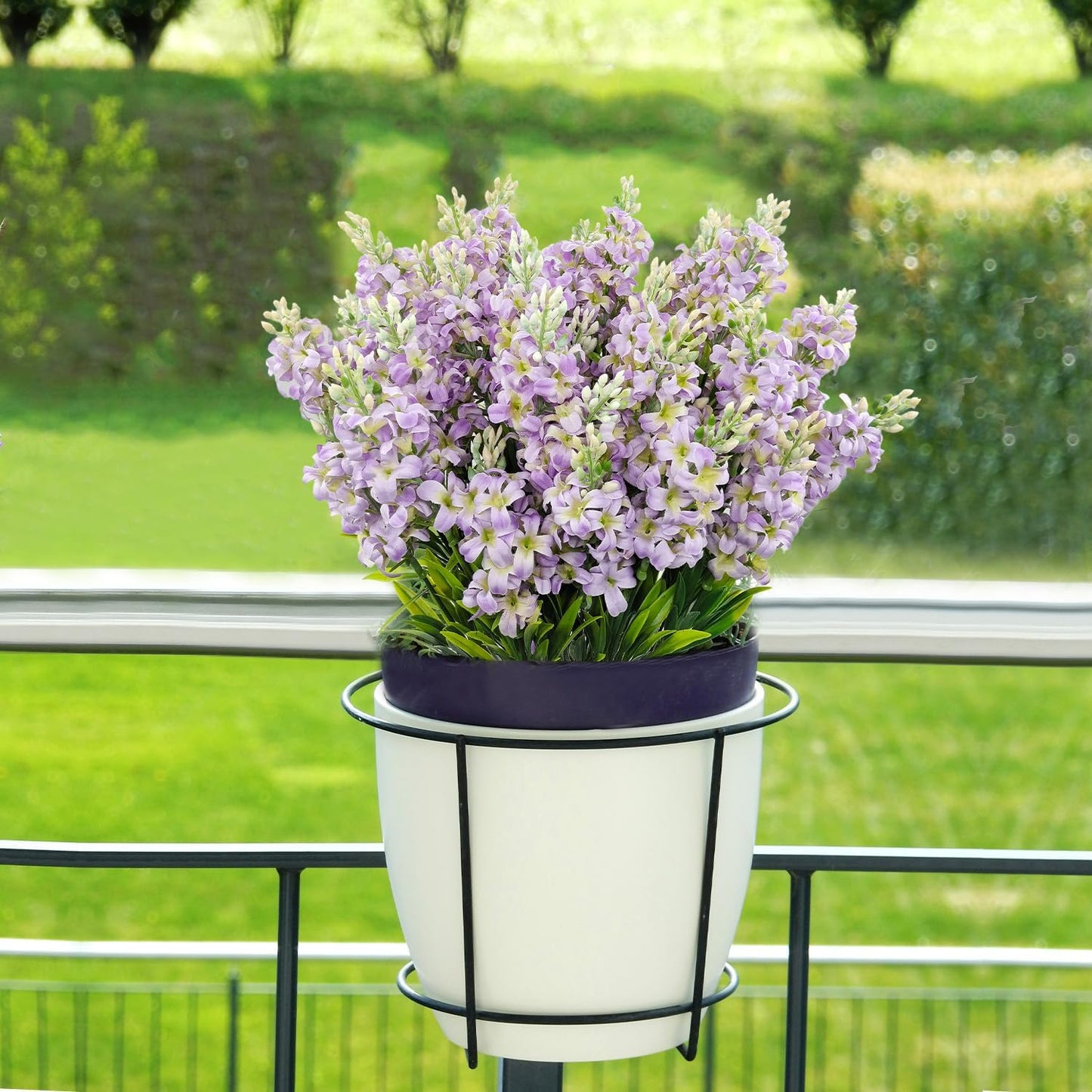 6 Bundles Artificial Lilacs Flowers Fake Silk Flower Faux Plastic Plant Floral Arrangement for Home Indoor Outdoor Garden Window Box Porch Pots Patio Planters Table Vase Decor(Purple)