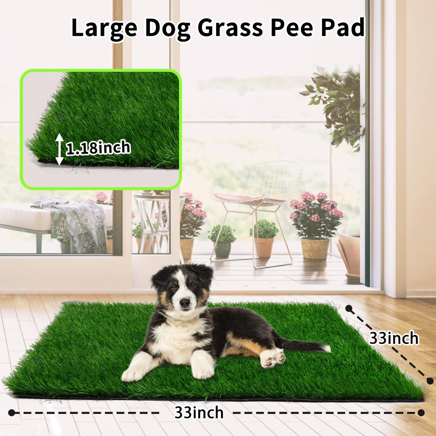 Grass Pad for Dogs 39.3 x 31.5 Inches Fast-Drain Artificial Grass for Pets Potty Training, Easy to Clean Fake Grass for Dog Indoor Outdoor Use(1 Pack)
