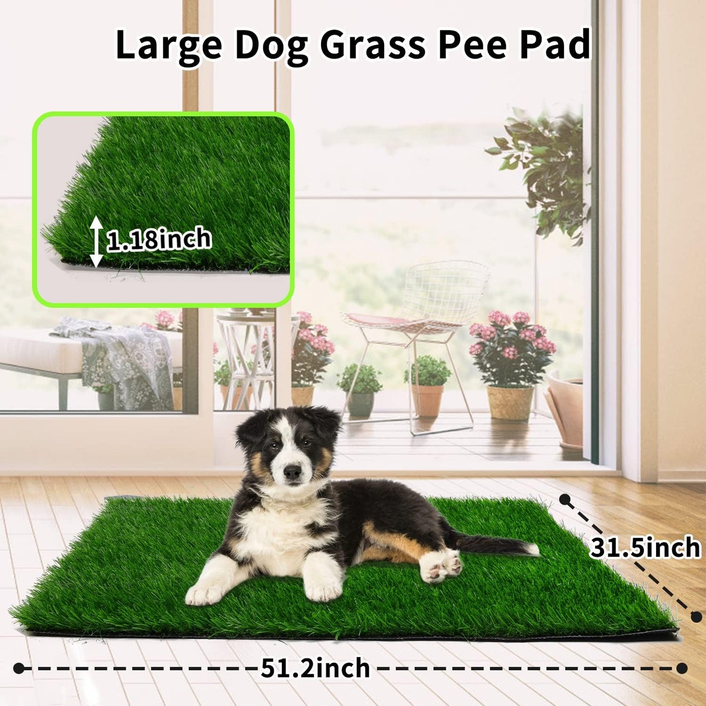 Grass Pad for Dogs 39.3 x 31.5 Inches Fast-Drain Artificial Grass for Pets Potty Training, Easy to Clean Fake Grass for Dog Indoor Outdoor Use(1 Pack)