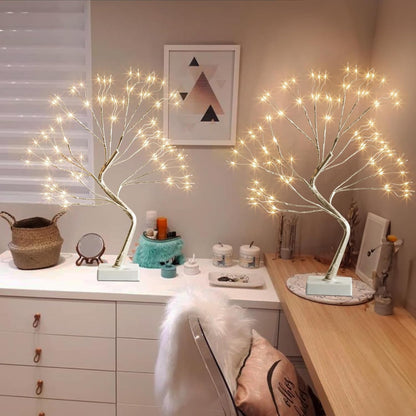 Home Decor, 2FT Birch Tree with LED Lights, Warm White Light up Tree Lamp, Artificial Trees for Home Table Inside, Battery Powered, Timer (2PK)