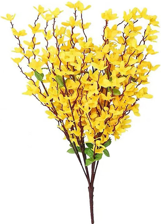 12Pcs Artificial Silk Forsythia Flower Branches Jasmine Flowers Yellow Silk Fake Winter Jasmine Orchids Flowers for Indoor Outdoor DIY Floral Arrangement Wedding Party Home Office Decorate