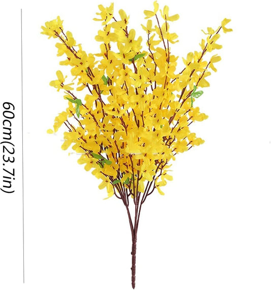 12Pcs Artificial Silk Forsythia Flower Branches Jasmine Flowers Yellow Silk Fake Winter Jasmine Orchids Flowers for Indoor Outdoor DIY Floral Arrangement Wedding Party Home Office Decorate