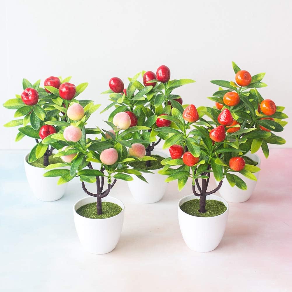 Desktop Decor Artificial Potted Fruit Tree Decorative Fake Plant for Office Home Decoration Photograph Props Peach