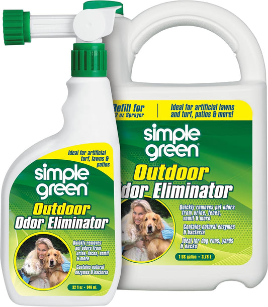 Outdoor Odor Eliminator for Pets, Dogs, Ideal for Artificial Grass & Patio (32 oz Hose End Sprayer & 1 Gallon Refill)