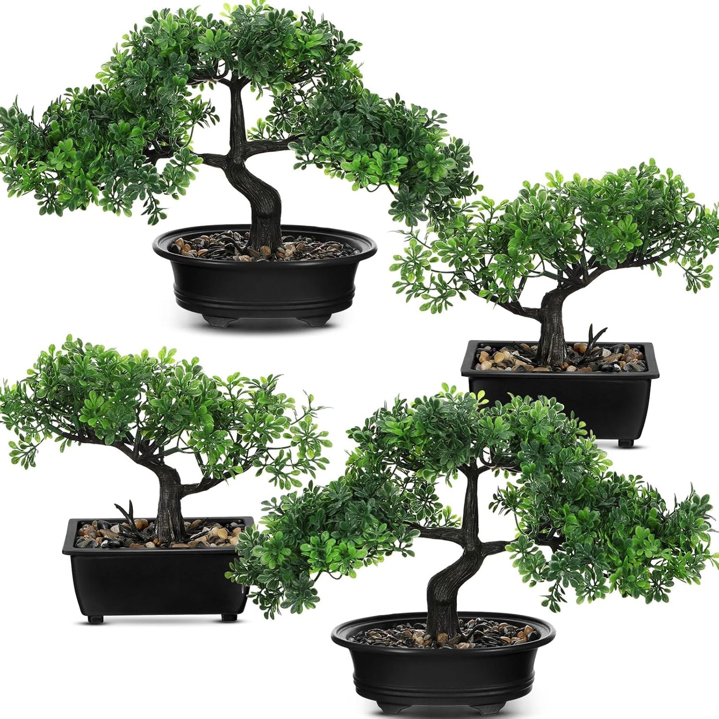 4 Pack Artificial Bonsai Tree, Indoor Small Fake Plants in Pots for Home Table Office Desk Bathroom Shelf Bookshelf Bedroom Living Room Farmhouse Decorations