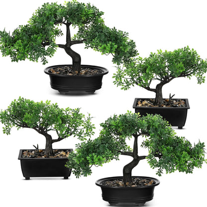 4 Pack Artificial Bonsai Tree, Indoor Small Fake Plants in Pots for Home Table Office Desk Bathroom Shelf Bookshelf Bedroom Living Room Farmhouse Decorations