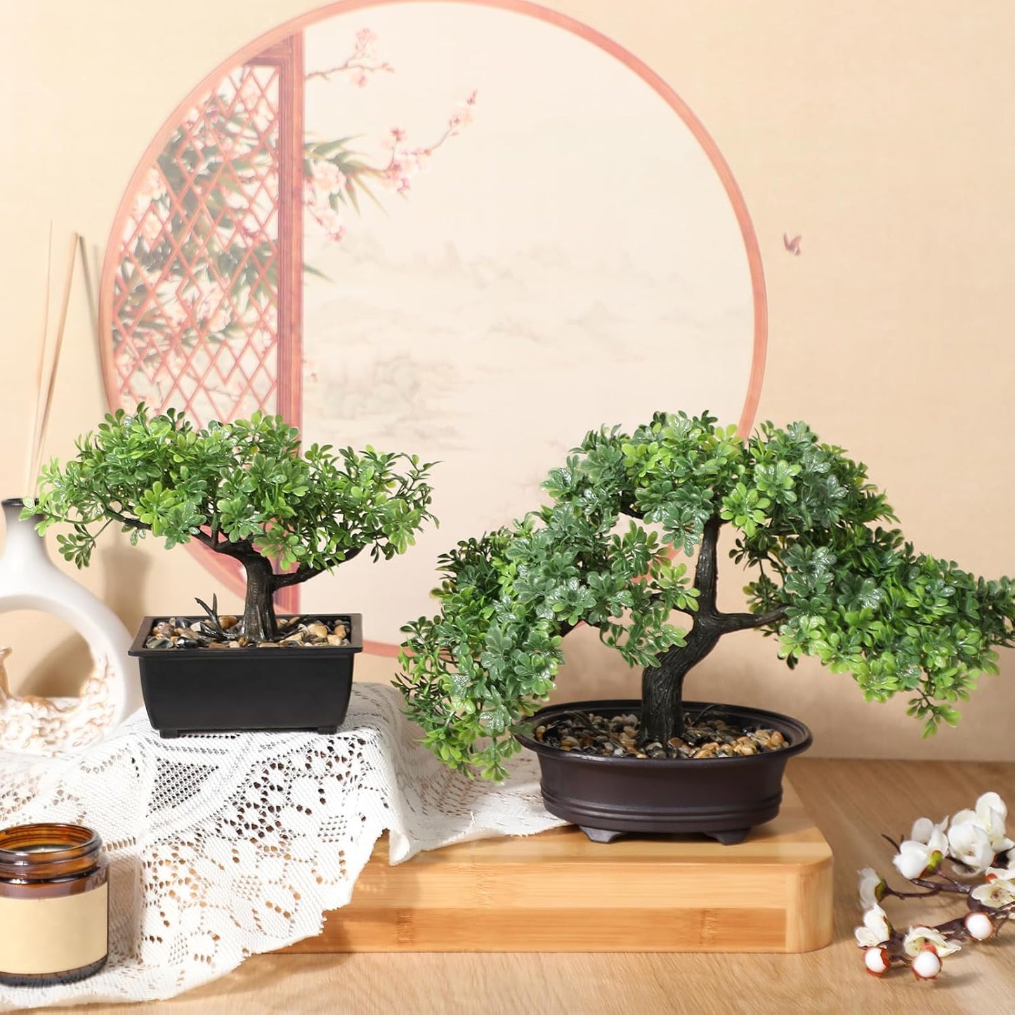 4 Pack Artificial Bonsai Tree, Indoor Small Fake Plants in Pots for Home Table Office Desk Bathroom Shelf Bookshelf Bedroom Living Room Farmhouse Decorations