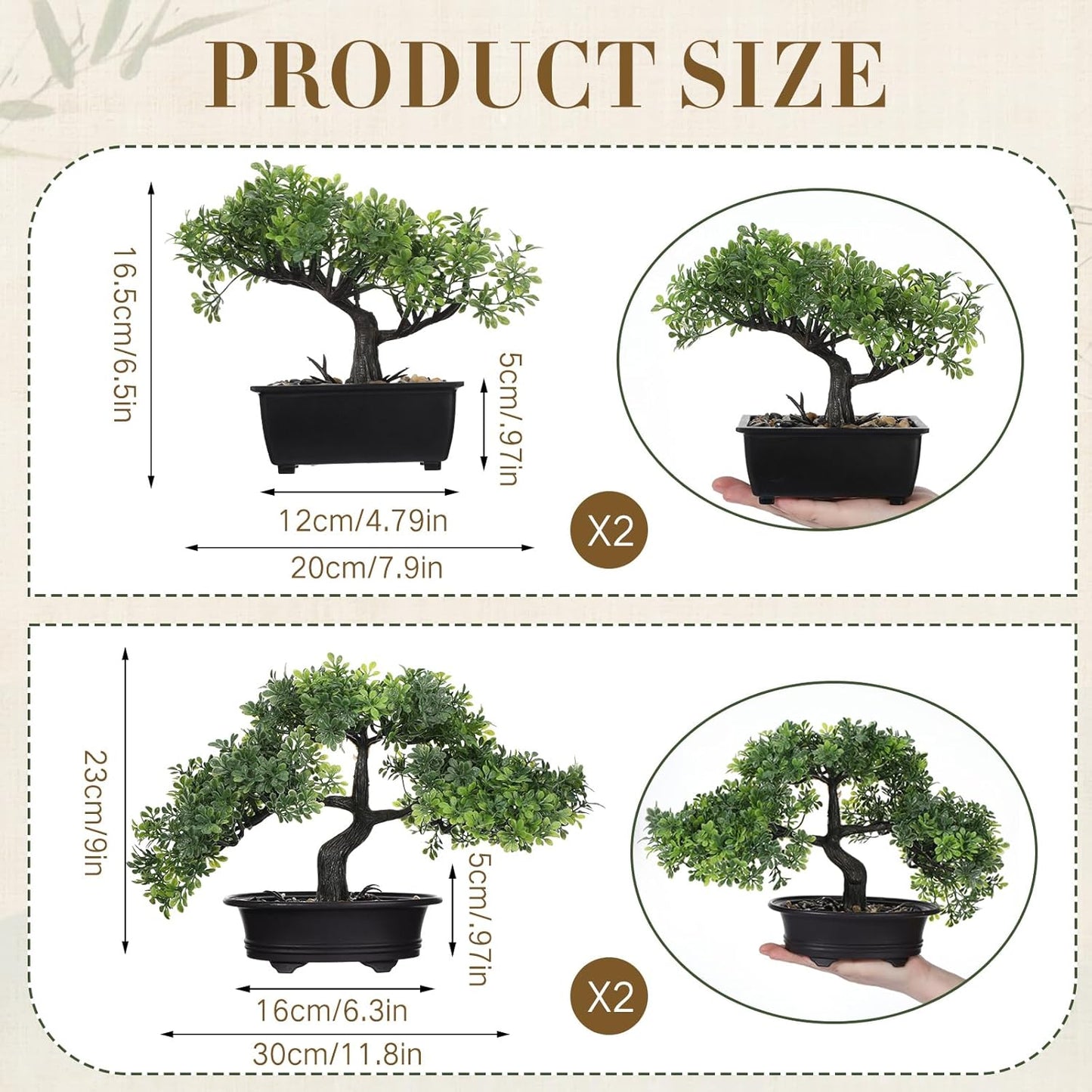 4 Pack Artificial Bonsai Tree, Indoor Small Fake Plants in Pots for Home Table Office Desk Bathroom Shelf Bookshelf Bedroom Living Room Farmhouse Decorations