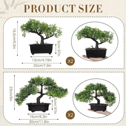 4 Pack Artificial Bonsai Tree, Indoor Small Fake Plants in Pots for Home Table Office Desk Bathroom Shelf Bookshelf Bedroom Living Room Farmhouse Decorations