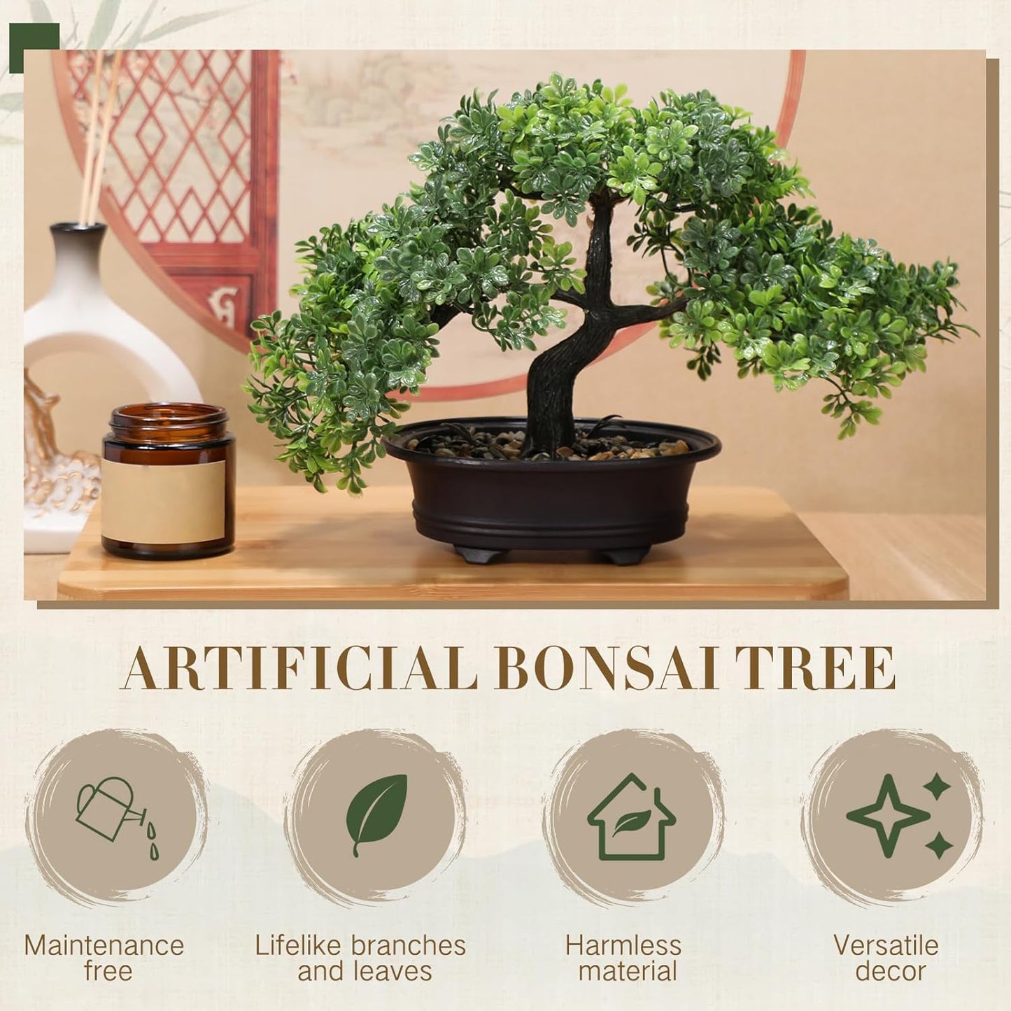 4 Pack Artificial Bonsai Tree, Indoor Small Fake Plants in Pots for Home Table Office Desk Bathroom Shelf Bookshelf Bedroom Living Room Farmhouse Decorations