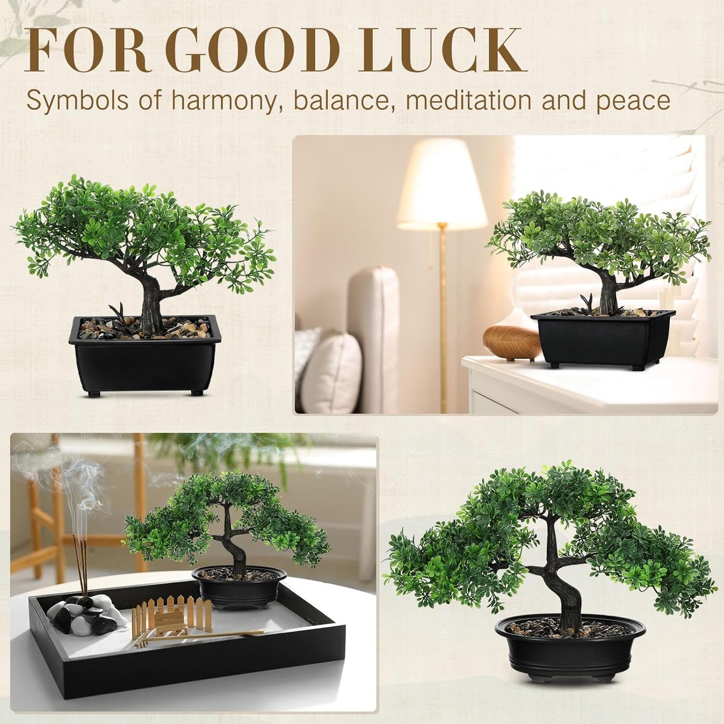 4 Pack Artificial Bonsai Tree, Indoor Small Fake Plants in Pots for Home Table Office Desk Bathroom Shelf Bookshelf Bedroom Living Room Farmhouse Decorations