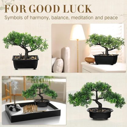 4 Pack Artificial Bonsai Tree, Indoor Small Fake Plants in Pots for Home Table Office Desk Bathroom Shelf Bookshelf Bedroom Living Room Farmhouse Decorations
