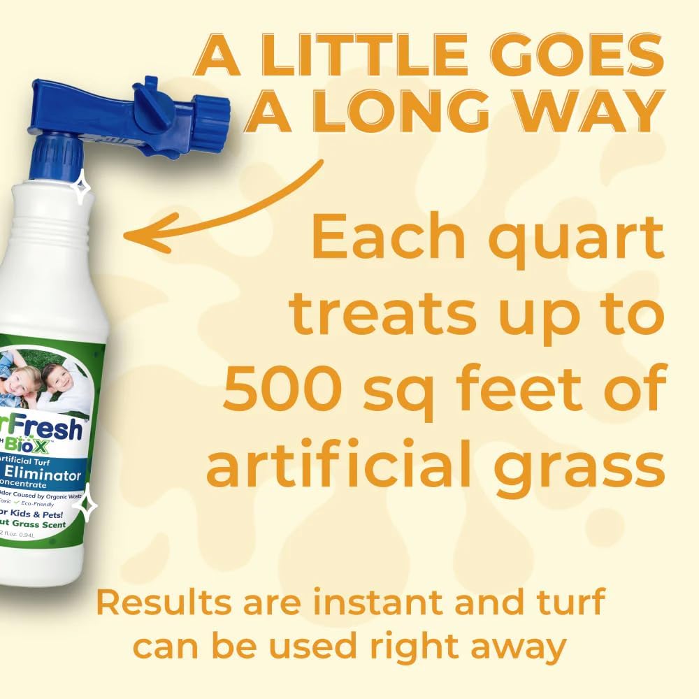 BioX Artificial Turf Odor Eliminator Concentrate – 32 oz Bottle, Fresh Cut Grass Scent – Pet-Safe Turf Cleaner for Urine and Feces Odor Removal – All-Natural, Non-Toxic, Kid Safe