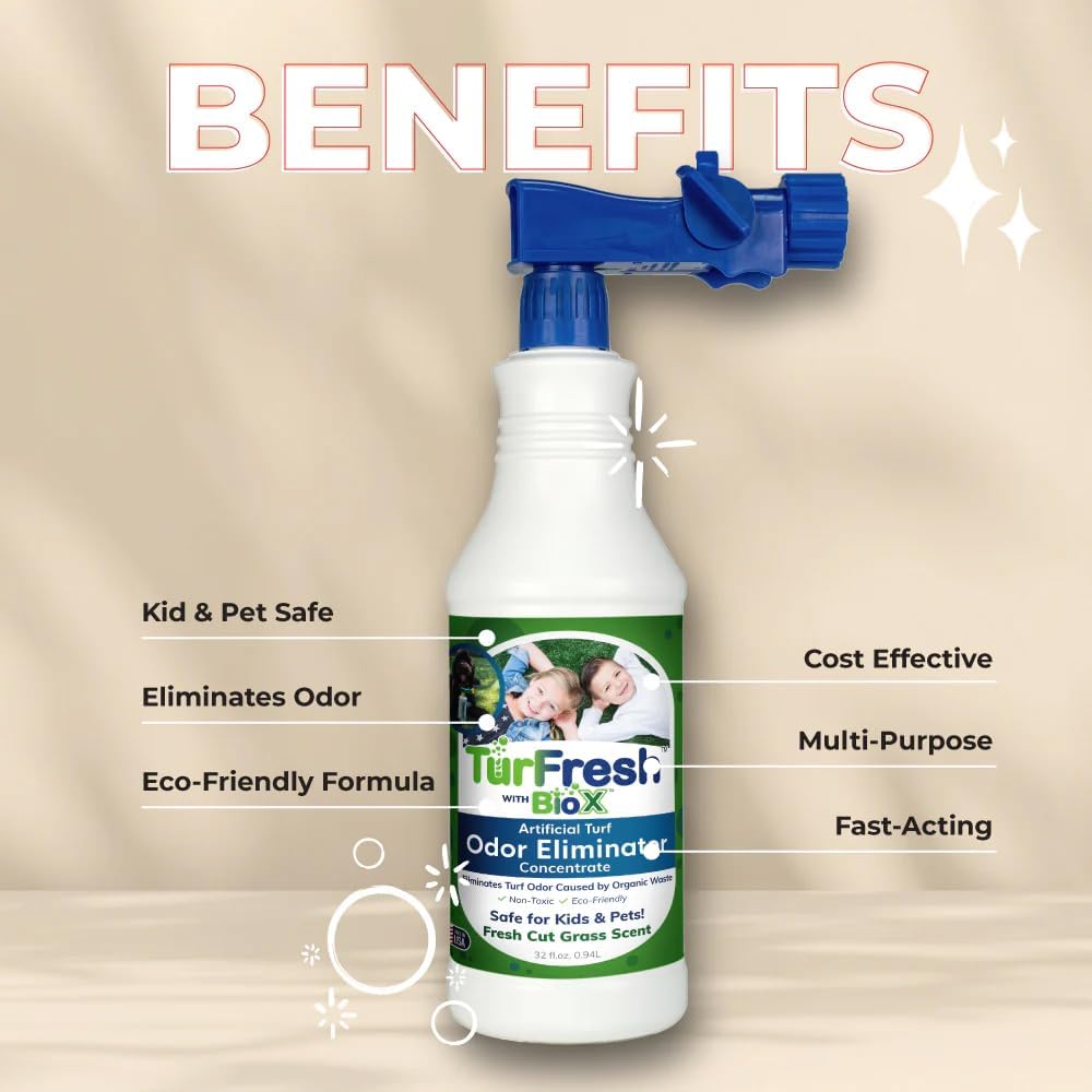 BioX Artificial Turf Odor Eliminator Concentrate – 32 oz Bottle, Fresh Cut Grass Scent – Pet-Safe Turf Cleaner for Urine and Feces Odor Removal – All-Natural, Non-Toxic, Kid Safe