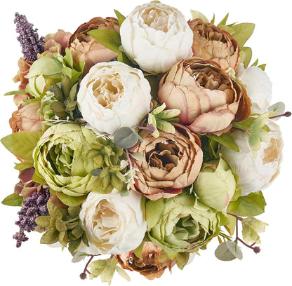 Peonies Artificial Flowers, 13 Stems Faux Peonies Real Touch 2 Pack