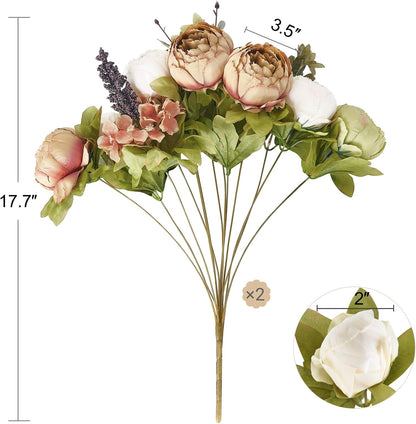Peonies Artificial Flowers, 13 Stems Faux Peonies Real Touch 2 Pack